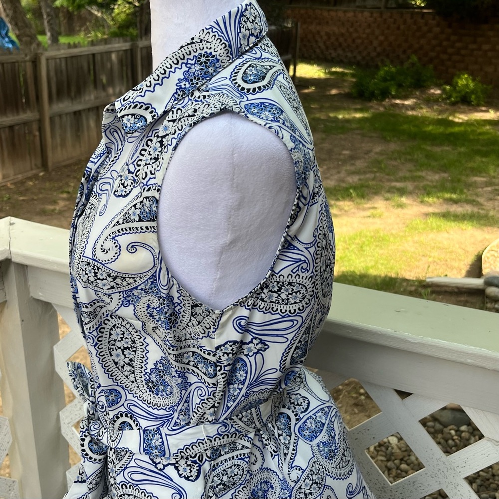 Banana Republic Blue White Paisley Sheath Dress Sleeveless Sz 6 Summer Resort - Picture 4 of 13